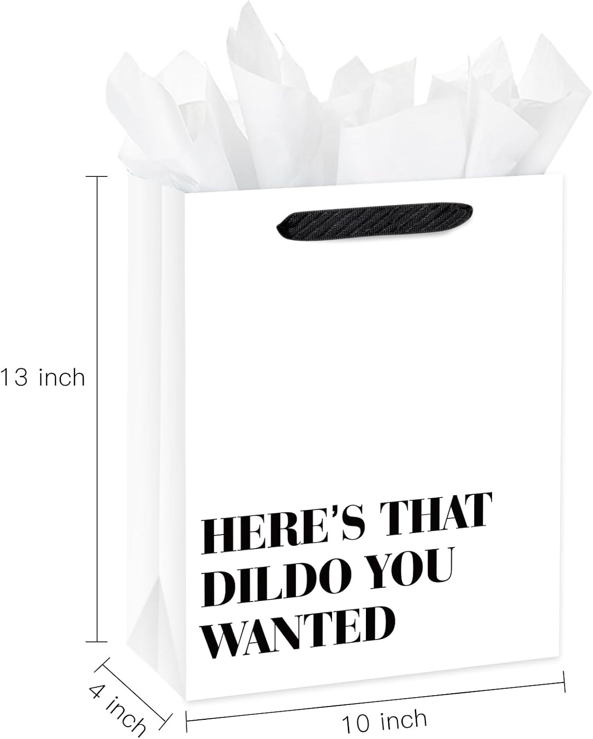Loveinside 13" Large Funny Gift Bag, Minimalist White & Black Here's That You Wanted Humor Design Gift Bag with Tissue Paper & Card for Adults, Bachelorette Party, Birthday, 10" x 5" x 13", 1 Pcs image 2