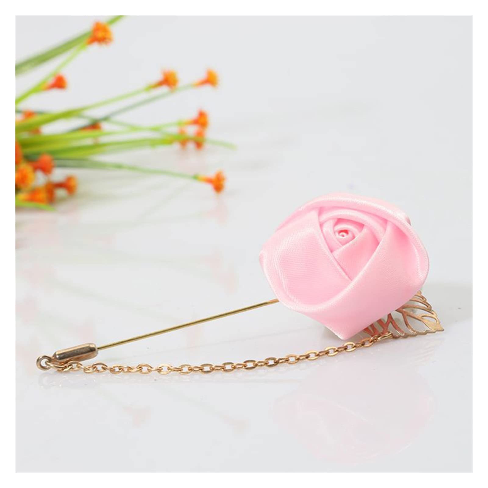 Männer Rose Blume Golden Leaf Mode Brosche Pin Anzug Revers Leinwand Stoff Band Krawattennadeln Männer Hochzeit Boutonniere Brosche Schmuck (Metallfarbe: 8) ()