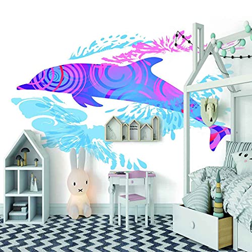 Toile auto-adhésive 3D papier peint dauphin mural lessivable et facile à poser - 3