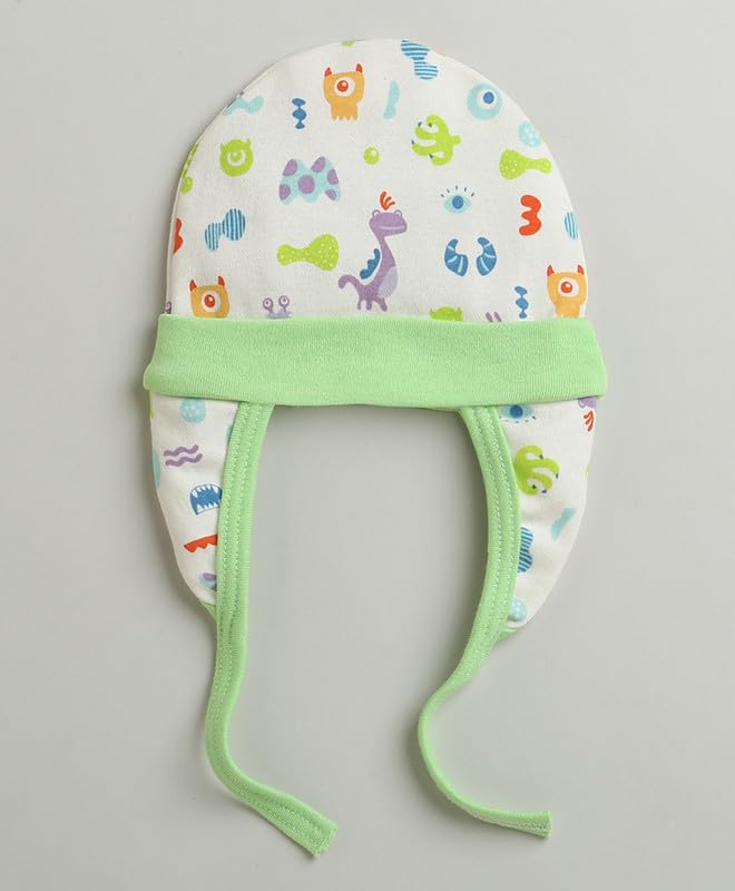 BUMZEE Green & White Baby Girls Ear Flap Tie Cap 2-pak (Peb10088)