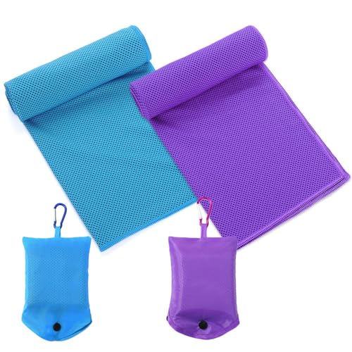 Feicuan 2 Pack Microfibre Towel for Gym Beach - 90 x 30 cm / 34.5 x 11.8 Inches Quick Drying Towels Compact with Storage Bag Hook Absorbent Holder Cooling Towel for Sports, Swimming, Camping, Hiking