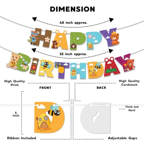Image of Festiko Set of 10 Pcs Bear Theme Happy Birthday (Banner, Cake & Cupcake Toppers), Bear theme birthday decorations
