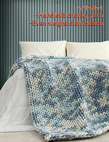 YnM Weighted Blanket, Handmade Chunky Knitted Design, Soft and Cozy, Temperature Regulating and Breathable, Machine Washable Throw for Sleep or Home Decor (Light Blue Tie-Dyed, 50x60 Inch, 10lbs)