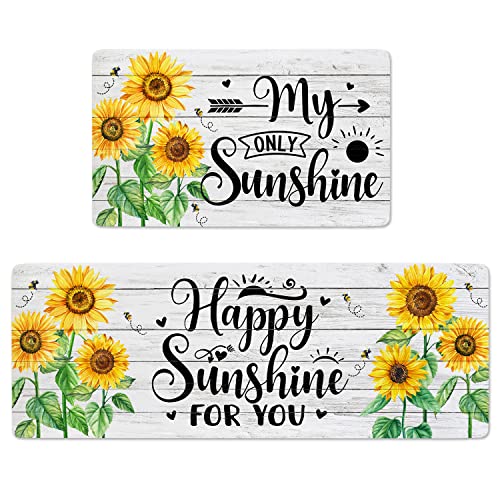 Sunflower Küchenteppiche und -matten, gepolstert, rutschfeste Unterseite, waschbar, Küchenteppich-Set für Zuhause, Büro, Wäsche (43,2 x 74,9 cm + 43,2 x 119,4 cm, Sonnenblume) Cover