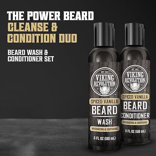 Viking Revolution Beard Wash and Beard Conditioner for Men with Argan Oil and Jojoba Oil - Beard Softener and Strengthener Beard Care Beard Shampoo and Conditioner with Beard Oil (5oz, Spiced Vanilla) - Image 2