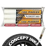 ConceptInks Premium Tire Marker Pens, White Waterproof Paint Markers For Car Tire Lettering, Made In Japan (3 Pack-White)