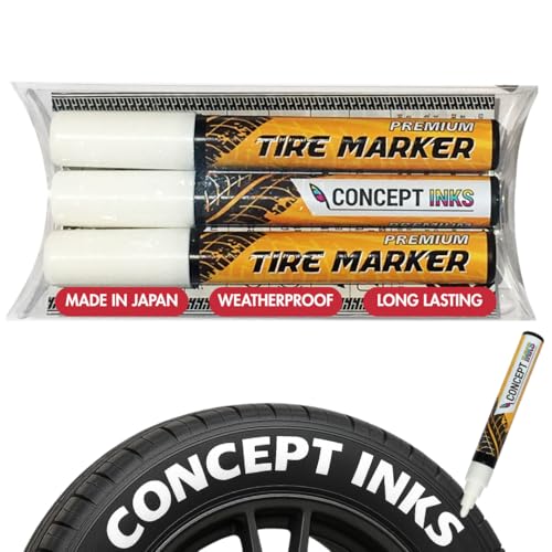 ConceptInks Premium Tire Marker Pens White Waterproof Paint Markers For Car Tire Lettering Made In Japan (3 Pack-White)