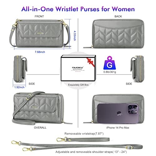 Image of nuoku RFID Blocking Wristlet Wallet for Women, Zip-Around Crossbody Clutch with 2 Removable Straps