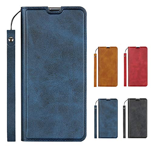 Elick arrows 5G F-51A ケース カバー 超薄型 軽量 手帳型 アローズ 5G F-51A ケース 高級PUレザー マグネット式 ストラップ付き カード収納 スタンド機能 arrows5G ケース スマホケース ネイビー