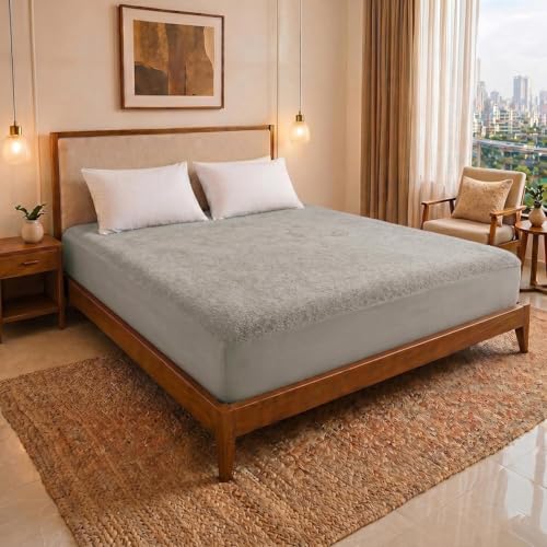 Image of Cotton Feel Terry 78x60 inch Ultra Soft Waterproof Mattress Protector Queen Size | Breathable Hypoallergenic Mattresses Cover for Queen Size Bed (Grey)