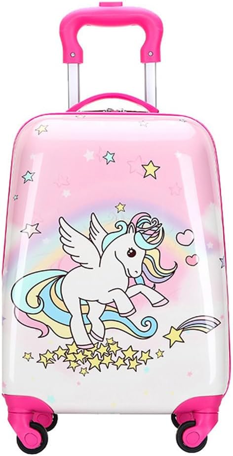 BBAUER Unicorn Kids Luggage, 18" Girls Carry on Suitcase W/ 4 Spinner Wheels, Pink Travel Luggage, Lightweight Carry On Luggage, Trolley Luggage for Children Toddlers