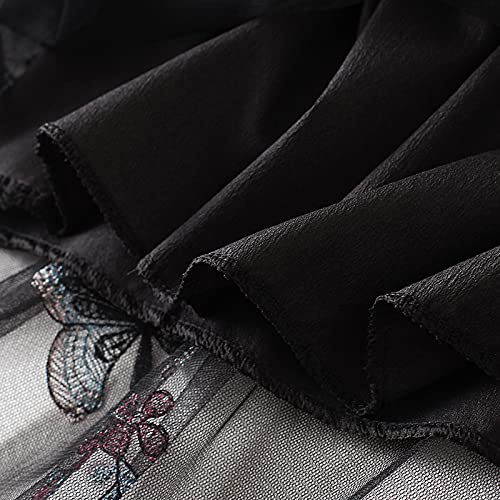 Women's 3D Floral Butterfly Embroidery Tulle Skirts Layered Elastic High Waist Tutu Midi Pleated Mesh A-Line Skirt4