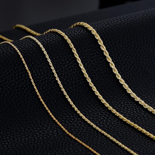 Dacc & Aya Authentic 925 Sterling Silver Diamond Cut Rope Chain 1/1.5/2/3 mm Braided Rope Twist Link Chain Necklace with Lobster Clasp Silver/14K Yellow Gold Plated 16-26 Inches4