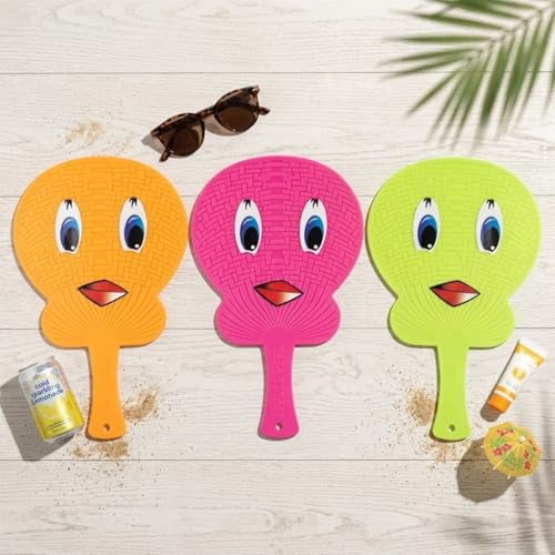 Image of Cartoon Face Printed Hand Fan Pack of 3| Lightweight Folding Plastic Fan | Portable Handheld Fan for Summer, Travel, Events & Kids (Multicolor)