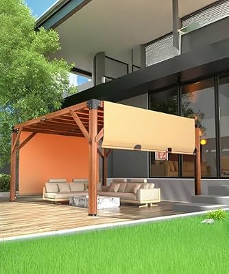 GAOMON 12 X 14 FT Wood Pergola, Solid Structure, Retractable Shade Canopy, Outdoor Wooden Pergola for Patio, Backyard, Deck, Garden