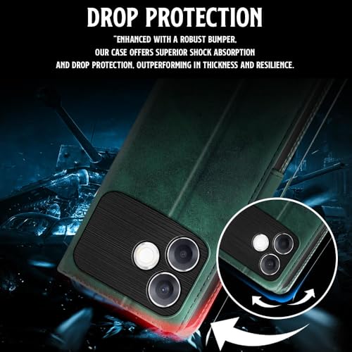 Image of WOW IMAGINE Shock Proof Flip Cover Back Case for Oppo F33 Pro 5G (Magnetic Button Flip Case | Wallet Pockets & Stand | Leather Finish | Forest Green)