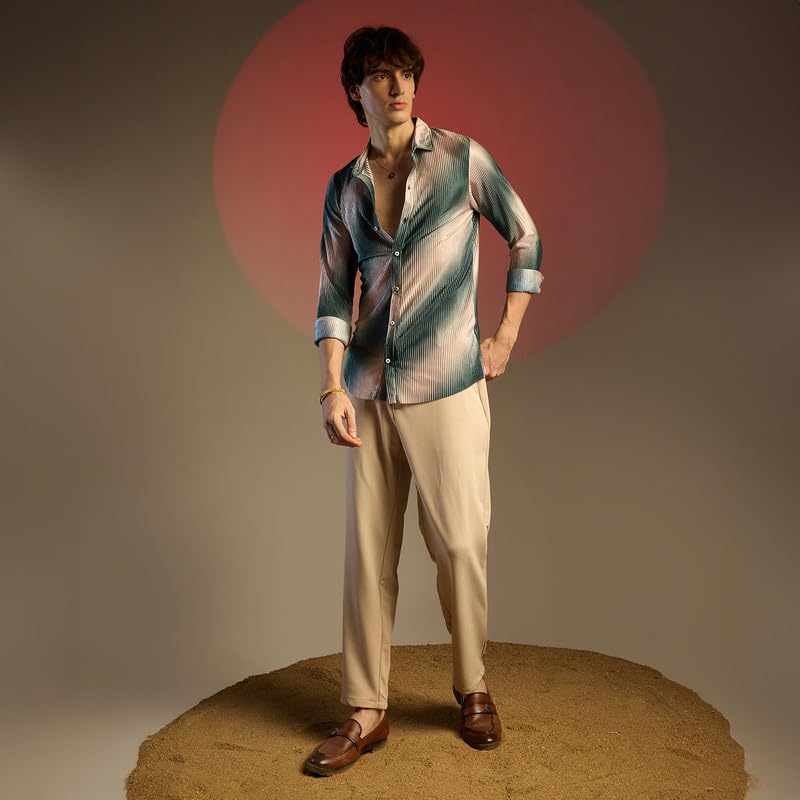 Image of CAHOOT Men's Foliage Strokes Shirt for Casual Wear | Spread Collar | Long Sleeve | Button Closure | Shirt Crafted with Comfort Fit for Everyday Wear