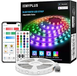 MYPLUS LED Strips 5M, Bluetooth Led Light Strips with App Control, Music Sync and Timing Function,150 pcs Bright RGB LEDs for Bar,Home,Party Decoration