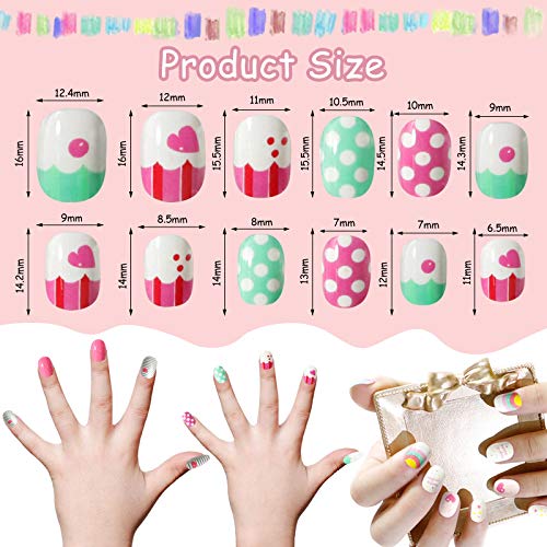 Kalolary 4 Boxen Kinder Fingernägel, Regenbogen Muster Kinder Kunstnägel Press on Nails Short Full Cover False Nail Set… – Bild 6