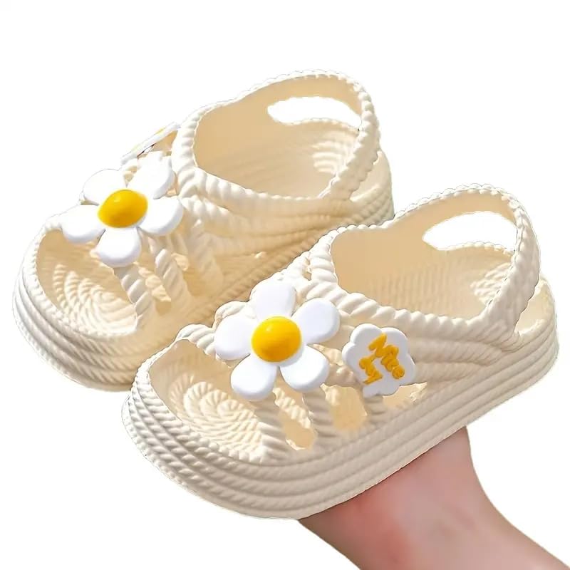 Kids Sandals New Summer Girls Slip On Sandals Cute Sweet Flower Pattern Comfortable Breathable Sole Soft Thick Beach Shoes Waterproof Durable