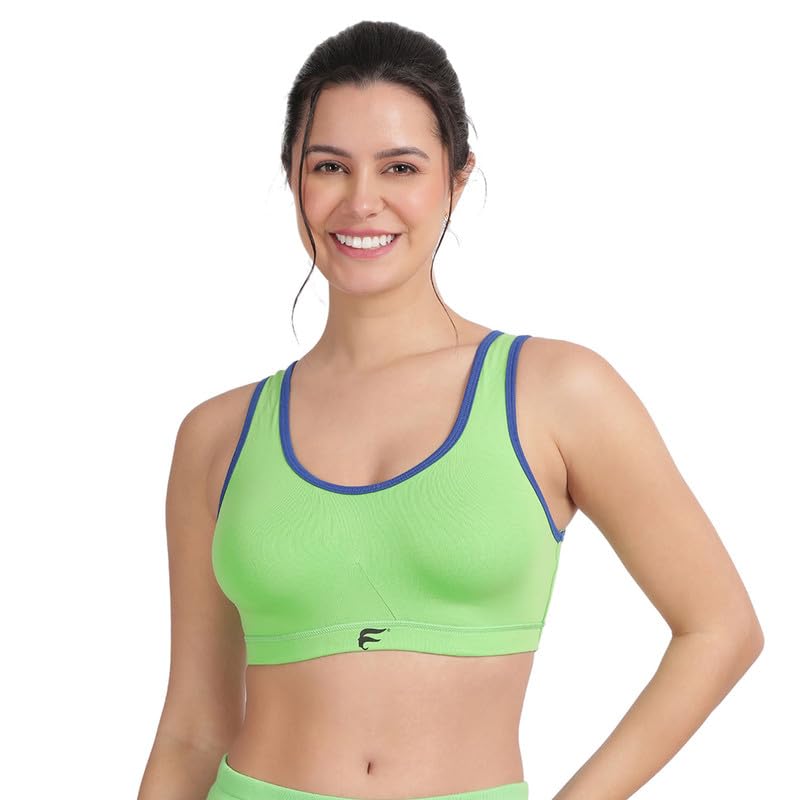 1055 non-wired, non-padded full coverage sports bra for womens, girls - double layered low impact gym/workout/yoga, slip-on bra -200 gsm cotton|spandex - all day comfort bra