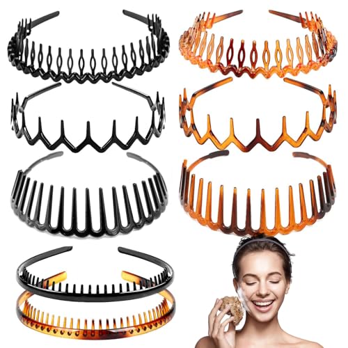 Roxnvm Haarband, Elastisches Haarreifen Männer, 8 Stücke Packungen Zickzack Haarreif, Matt Rutschfest Schwarz Haarreifen, Sportmode Haarband Zubehör haarreif männer für Outdoor Sports Yoga