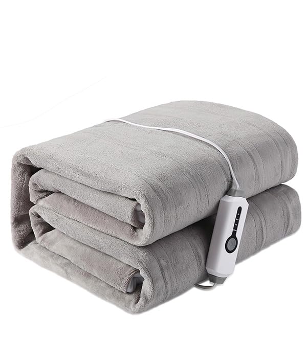 Electric Heated Mattress Pad 54" * 75" Full Size, 4 Heating Levels & 10 Hours Auto Off, Soft Lightweight Sherpa Coral Fleece Bedspread - Gray