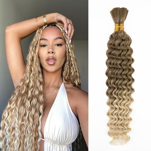 Boho Hair for Braiding 20 Inch 2 Bundles Deep Wave Bulk Braiding Hair for Boho Braids No Weft Curly Braiding Wet and Wavy Braiding Hair Extensions (#27/613,75g/bundle)