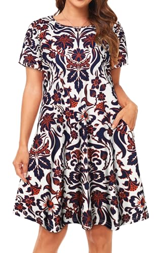 Image of Womens Summer Dresses Beach Casual Loose Tshirt Floral Short Sleeve Flowy Pockets Sundresses 2026