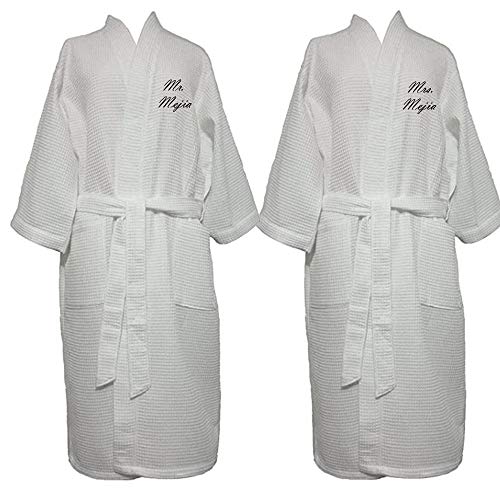His and Her Robes Set 2 Cotton Waffle White Long 52 inch Cotton Blend