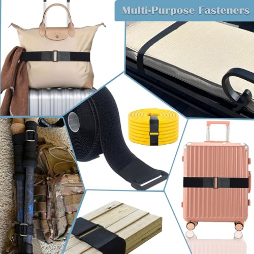 Image of 2 inch x 16ft Nylon Hook and Loop Straps with 25 Plastic Buckles。Reusable Adjustable Strips Freely Cut-to-Length Straps for Organizer or Storage Straps（ Black）