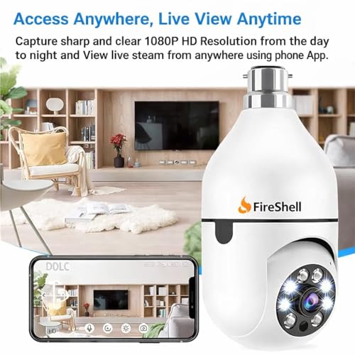 Image of Fireshell 360 Bulb Security Camera 1080P HD | Smart PTZ WiFi CCTV with App Control, Motion Alert & Two-Way Talk | Indoor Home Surveillance Light Socket Camera