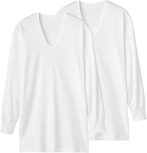 Amazon グンゼ インナーシャツ 暖か保温 厚地 Uネック長袖 2枚組 Rp メンズ インナーシャツ 通販