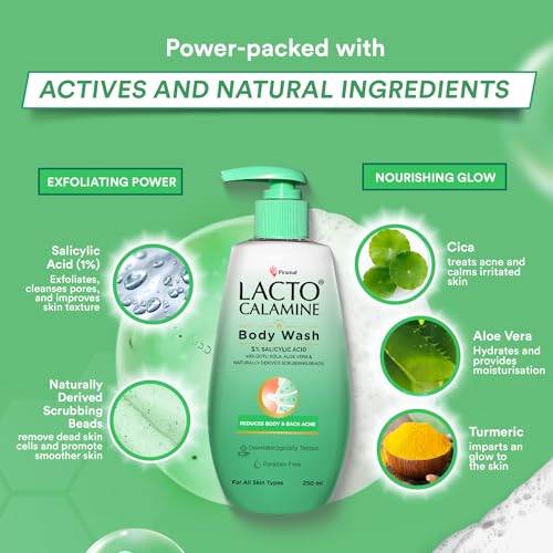 Lacto Calamine 1% Salicylic Acid Body Wash | 250ml | For Body Acne, Back Acne, Rough & Bumpy Skin |Cica, Aloe Vera, Turmeric & Natural Scrub Beads | Paraben Free | Body Wash... - Image 3