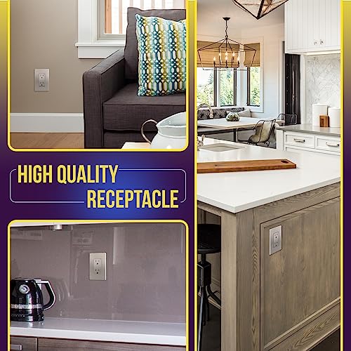 Image of ENERLITES Elite Series Decorator Receptacle Outlet Child Safe Tamper-Resistant, Gloss Finish, Self-Grounding, 2-Pole, Residential Grade, 15A 125V, UL Listed, 61501-TR-NK-10PCS, Nickel (10 Pack)