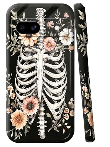 GYSYSQSH for Google Pixel 8A Phone Case 6.1" Slim Hard PC Wireless Charging Shell Girls Women Men Lightweight Shockproof Drop Protective Anti-Scratch Cover for Pixel 8A,Human Bone Flower