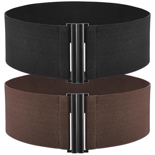 TOURZOO Elastic Belt for Women Wide Waist Corset Belt Cinch Belt Vintage Stretchy Waistband for Dresses Black+Coffee XX-Large