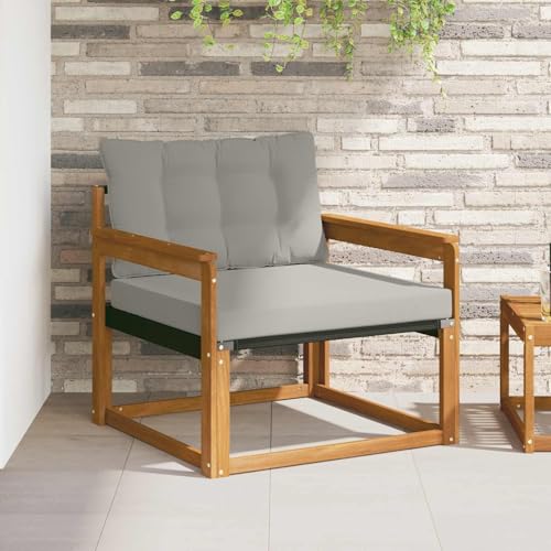 Teenpull Sofá exterior de madera de acacia maciza con textileno, módulo Lounge para terraza, sofá de jardín con acolchado resistente a la intemperie y respaldo para ahorrar espacio para exteriores