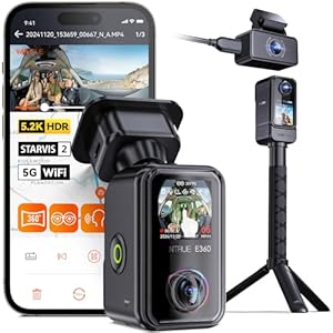 Vantrue E360 ACE 5.2K 360° Panoramic WiFi Dash Cam, Handheld Action Camera, STARVIS 2, HDR, IR Night Vision, Front Rear Inside Dashcam, Voice Control, GPS, 24/7 Parking Mode, Support LTE & 512GB Max