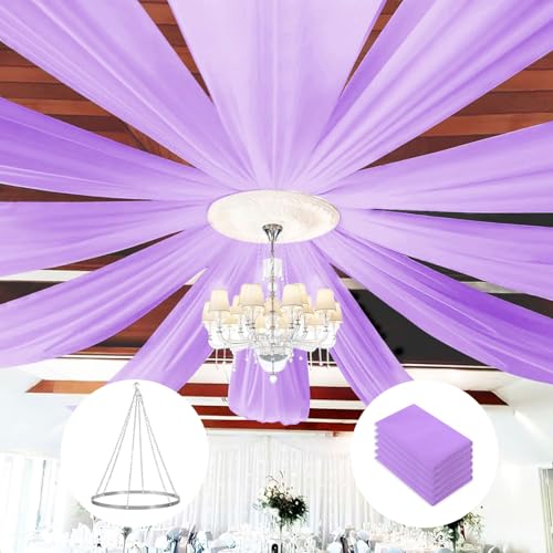 Ceiling Drapes Hanging Kit with Chiffon Wedding Ceiling Drapes Lavender Arch Draping Fabric Sheer Chiffon Wedding Drapery Ceiling Curtains and Metal Ceiling Hoop Hardware Kit for Ceremony Party Decor