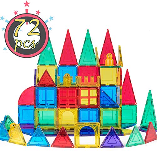 cossy 72 Pcs Magnetic Tiles, 3D Magnet Building Block Set with Rivets-Fastened for 3 Year Old & Up Kids, Learning & Bonding by Playing, Inspirational, Recreational Mulit-Color