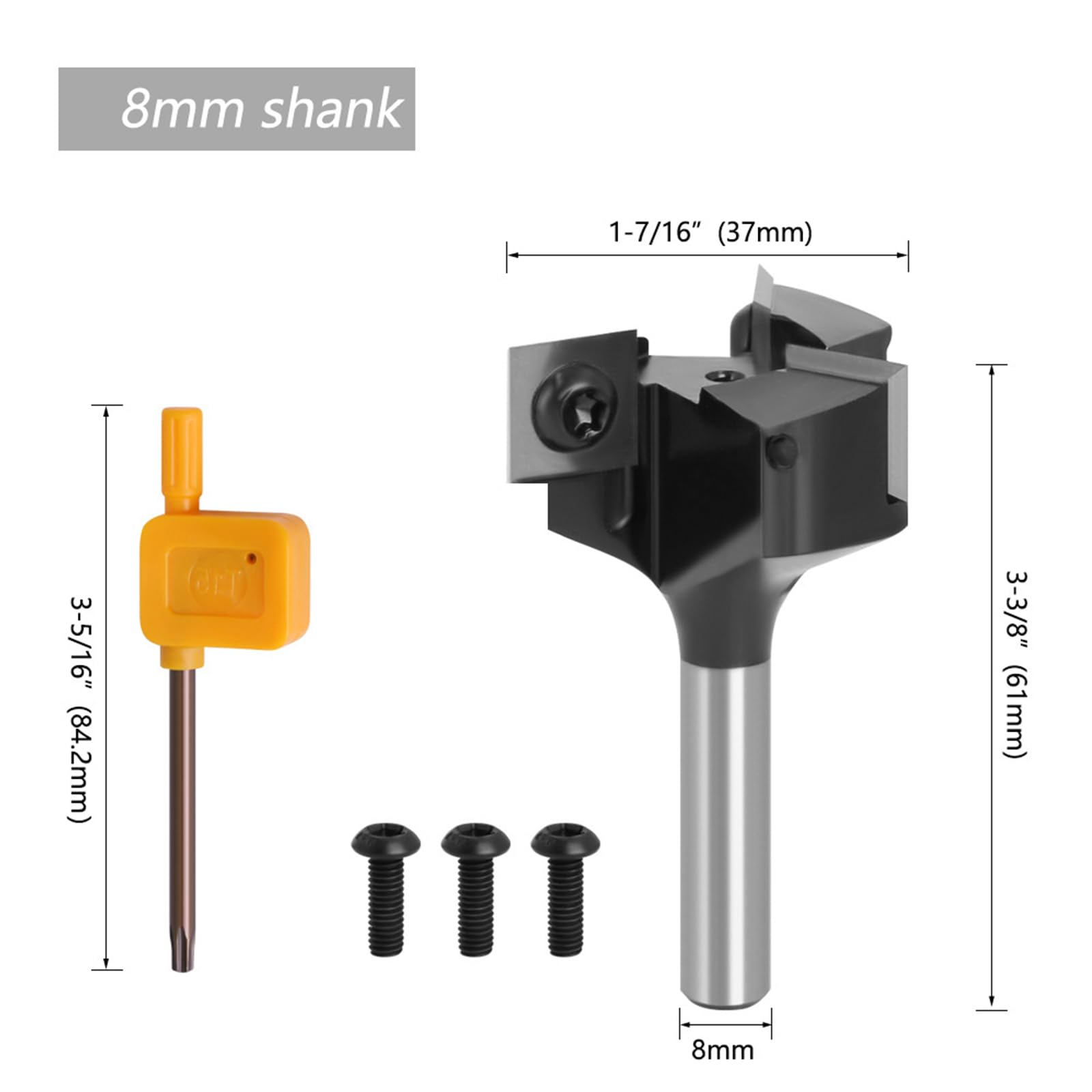Durable - Punta per fresa a 3 lame per fresa a 3 lame con gambo da 8 mm e 12 mm, per fresa a inserto per superfici W, gambo da 8 mm, 12 mm, fresa a 3 lame