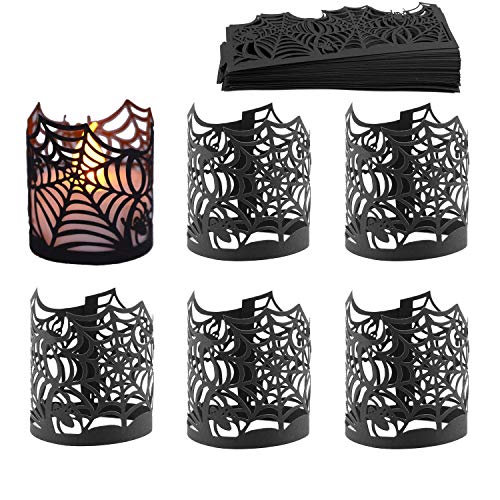 Messar Halloween Flameless Led Candle Shades - 50 Pcs, Messar Tea Light Candle Holders Candle Lampshades Hollow Out Spiderweb Paper Wrappers Table Decoration For Halloween Wedding Party  cover