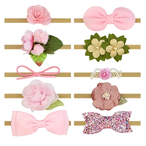 10 pieces Baby Girls Headbands & Bows Nylon Elastic Flower Hair Band Hair Accessories Hair Wear for Toddler Infant Newborn Kids