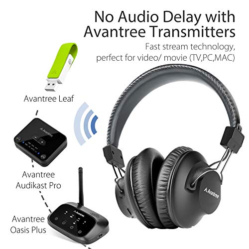Avantree Audition Bluetooth 5.0 40 ore Cuffie wireless/cablate sopra l'orecchio con microfono per guardare la TV del computer, Cuffie stereo Hi-Fi extra comode e leggere per PC portatile - Grigio