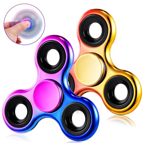SCIONE Pack de 2 Fidget Spinners Dégradé Violet-Bleu & Rouge-Jaune - Jouets Silencieux pour la Classe, Cadeaux d’Anniversaire, Aide à la Concentration et...
