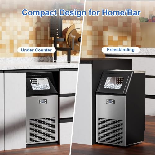 Image of Kismile Commercial Ice Maker 100lbs /Day with 33lbs Storage | Digital display, freestanding design, ideal for commercial or home use. Rapid ice production and self-cleaning function
