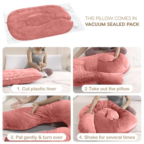 Image of G-Shaped Sleeping Pregnancy Pillow| Removable Velvet Covers| PregnoCare Fibres| Maternity, Nursing| Full Body Soft-Support Bump, Head, Back, Shoulder, Hips, Legs and Belly (Rose Gold)