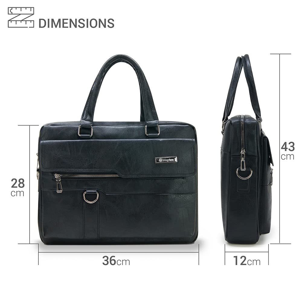 Waytex 71013 Sacoche Porte Documents Besace simili cuir, Mallette business Ordinateur et Tablette avec bandoulière Noir