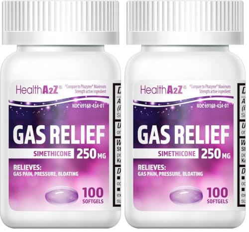 Image of HealthA2Z Gas Relief Simethicone 250mg, Fast Gas & Bloating Relief, Relieve Symptoms Naturally, 100 Softgels (Pack of 2)